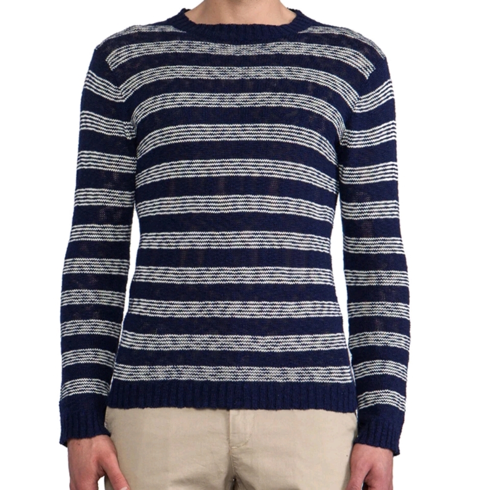 NWT GANT RUGGER Men's The Slubber Sweater Navy Striped Size XL